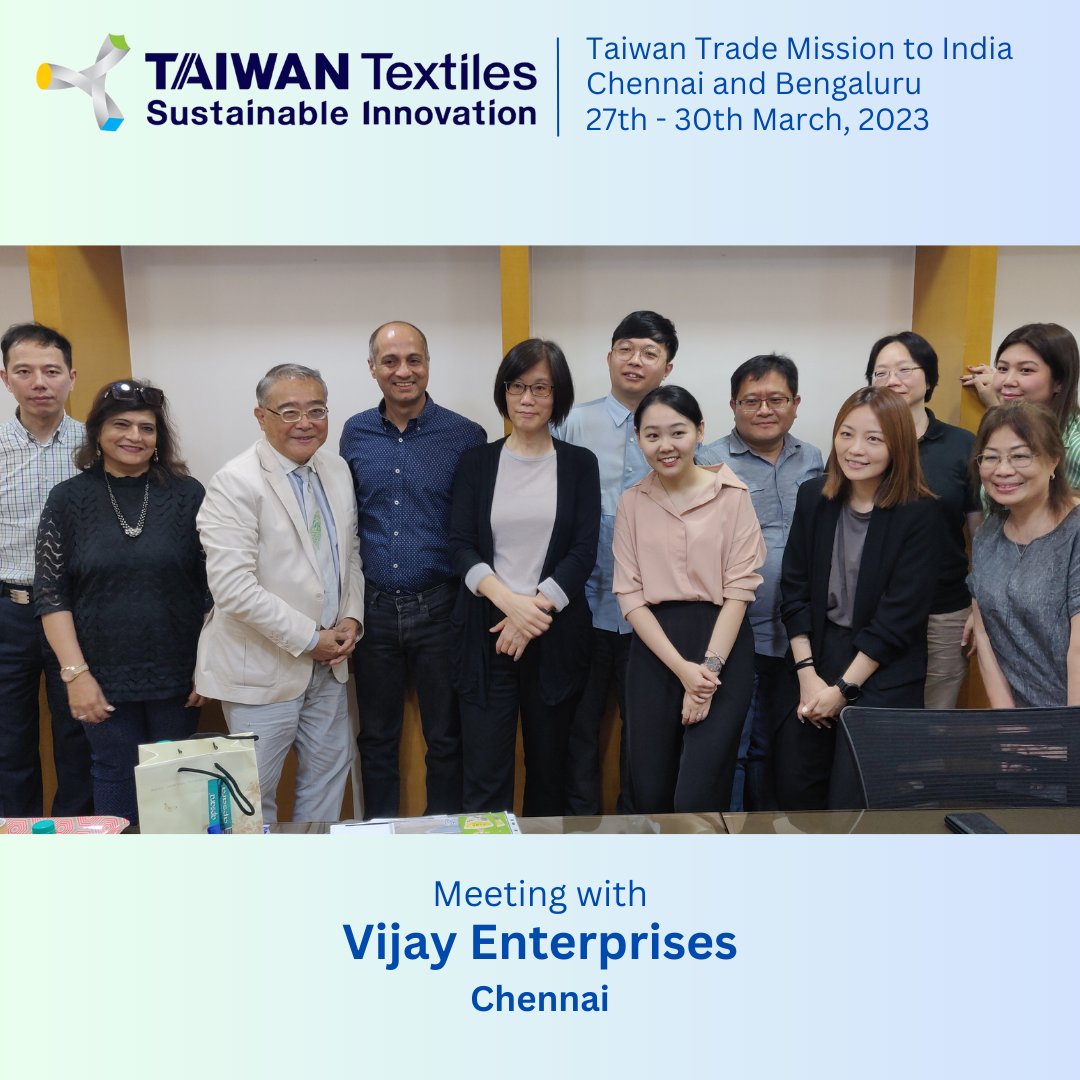 IndiaWorldex's tweet photo. We successfully organised and managed the B2B Meetings and offered all logistics support for the Taiwan Textile Trade delegation to India from 27-30 March 2023 organised by the Taiwan Textile Federation.
.
.
#worldexindia #taiwantextilefederation #TaiwanTextile #sustainable https://t.co/55YFn9Zmed