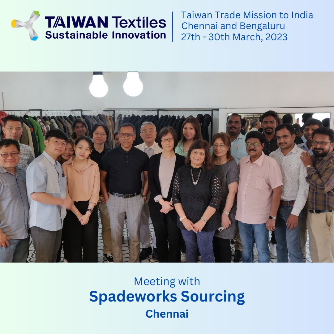 IndiaWorldex's tweet photo. We successfully organised and managed the B2B Meetings and offered all logistics support for the Taiwan Textile Trade delegation to India from 27-30 March 2023 organised by the Taiwan Textile Federation.
.
.
#worldexindia #taiwantextilefederation #TaiwanTextile #sustainable https://t.co/55YFn9Zmed