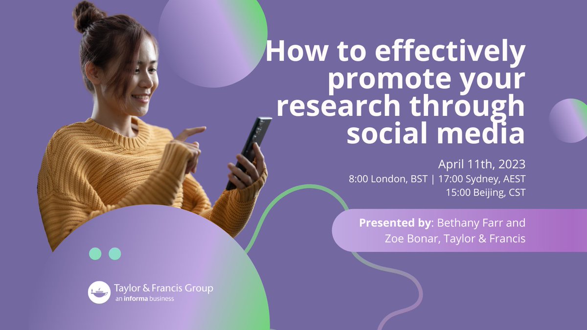 tandfSTEM's tweet photo. Are you struggling to share your research on social media? 📱
Join us next Tuesday for a webinar presented by our social media team on how to best promote your work 📢
🖱️ Find out more: https://t.co/O529lewpDd
#SciComm #AcademicChatter #DigitalAcademic https://t.co/UfyzRfro6u