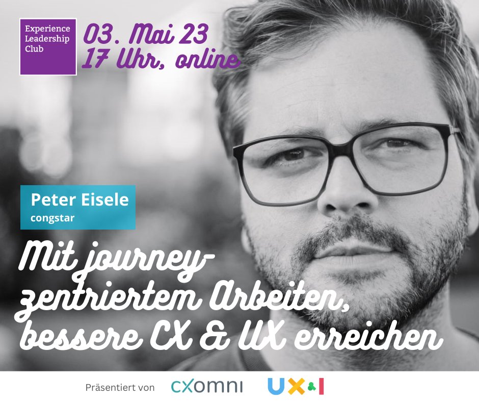 So erreichst Du im Unternehmen mit journey-zentriertem Arbeiten bessere CX &amp; UX 👑 Wir sprechen am 03.Mai, 17 Uhr mit Peter Eisele (congstar) über journey-zentriertes Arbeiten &amp; Journey Management. Sei kostenfrei &amp; online dabei 👉 user-experience-blog.de/veranstaltung/… #cx