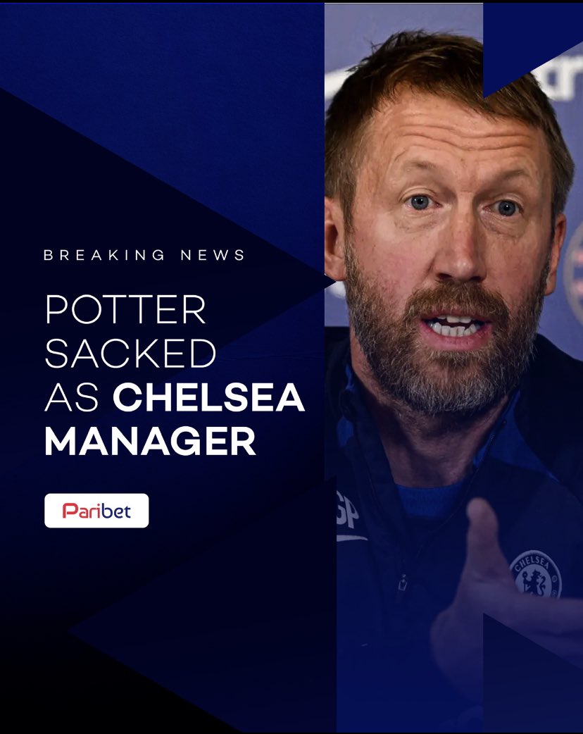 Paribetcm's tweet photo. Chelsea limoge Graham Potter et cherche maintenant un remplaçant.  Il repart avec 22 matchs joués, 7 victoires, 7 nuls et 8 défaites. 

#paribet
#bonus
#paiementrapide
#football https://t.co/nowoJxexg8