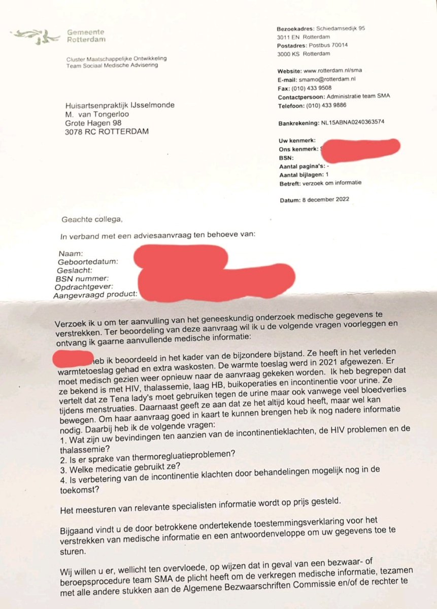 MichellevanTon2's tweet image. Veel dingen die mijn patiënten overkomen kan ik niet geloven. 

Lees dit bericht en laat het even goed op je inwerken.

Het betreft een verzoek van de Gemeente Rotterdam om zowat het hele medisch dossier van mijn patiënt naar hen toe te sturen.