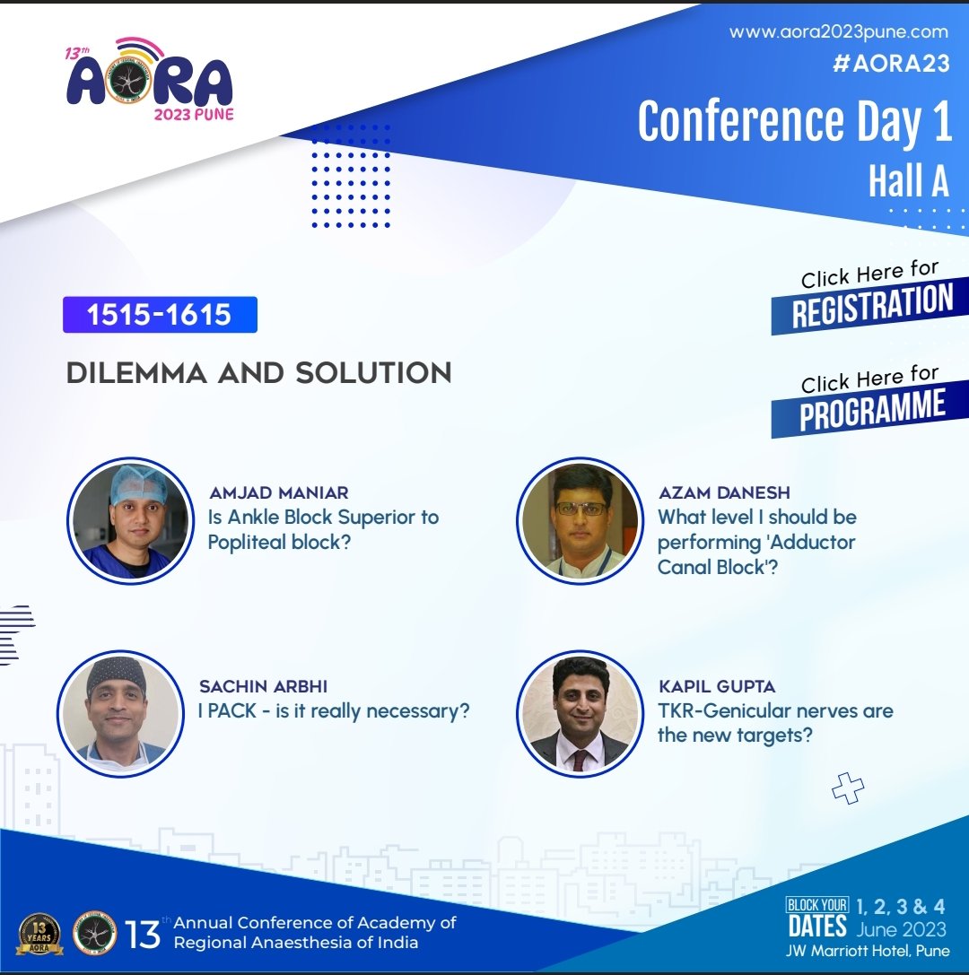 AoraIndia's tweet photo. Dilemmas in #regionalanesthesia 
Sure to spice up the afternoon on day 1 of #AORA23 

@anesthetix @ESRA_Society @ASRA_Society @KalagaraHari @KartikBSonawane @ManshadShowkat1 @tsmurali @DrDiveshArora @DebeshBhoi @DrMahankali  @khananwarjaved @ashishbartakke @vandana2565 https://t.co/0aWcdzE5El