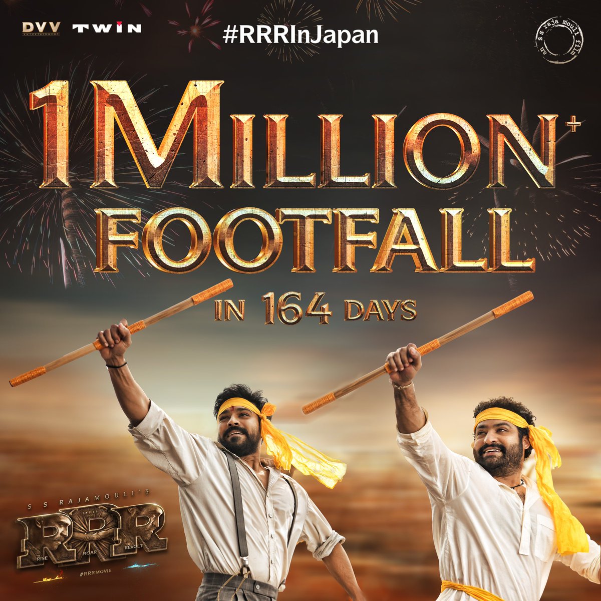 #RRRMovie records 1 Million+ footfall in 164 Days and continues its rocking run ❤️ 🙌🏻 #RRRinJapan.