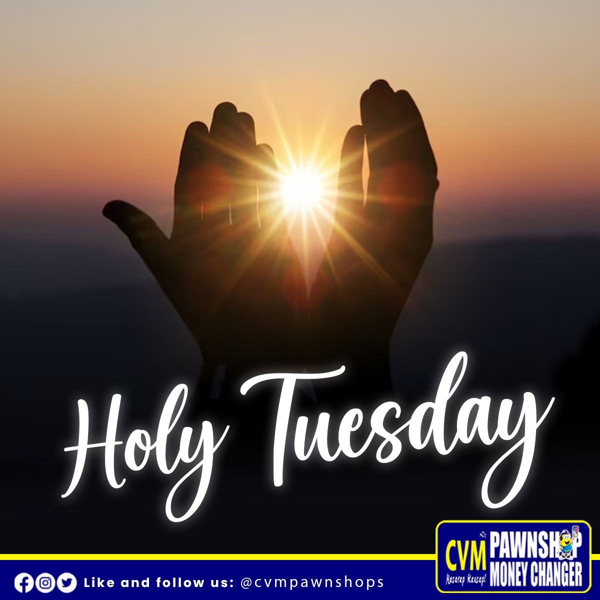 cvmpawnshops's tweet photo. Sabay sabay nating ipagdiwang ang Holy week na ito mga Ka-tropa!

Have a blessed day! 

#cvmpawnshops #gadgetpangbudget #HolyTuesday #Holyweek https://t.co/Brpx4CYFHw
