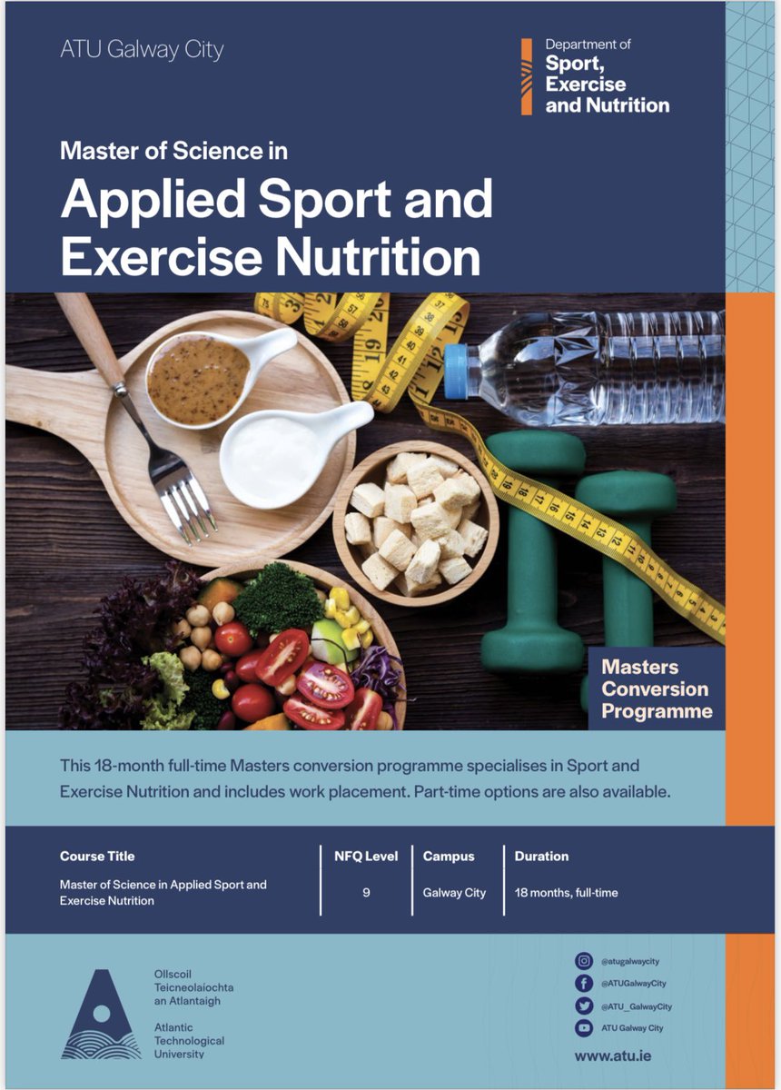 DrKarenKeane4's tweet photo. Considering an #MSc #sport #exercise #nutrition? Applications are currently open for our programme here in @atu_ie  More information and application link here https://t.co/lO9CVSiAyA
All RTs appreciated 😊 https://t.co/GluO1emzVd