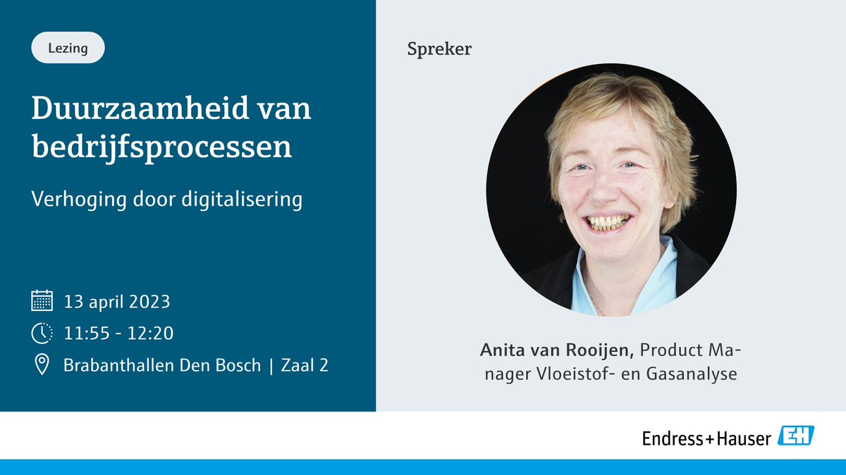 Tijdens Food Technology geeft Anita van Rooijen op 13 april van 11.15 - 12.20 een lezing in zaal 2. Hierin vertelt ze meer over hoe het gebruik van digitalisatie helpt om de duurzaamheid van bedrijfsprocessen te verhogen eh.digital/3zsIfk8