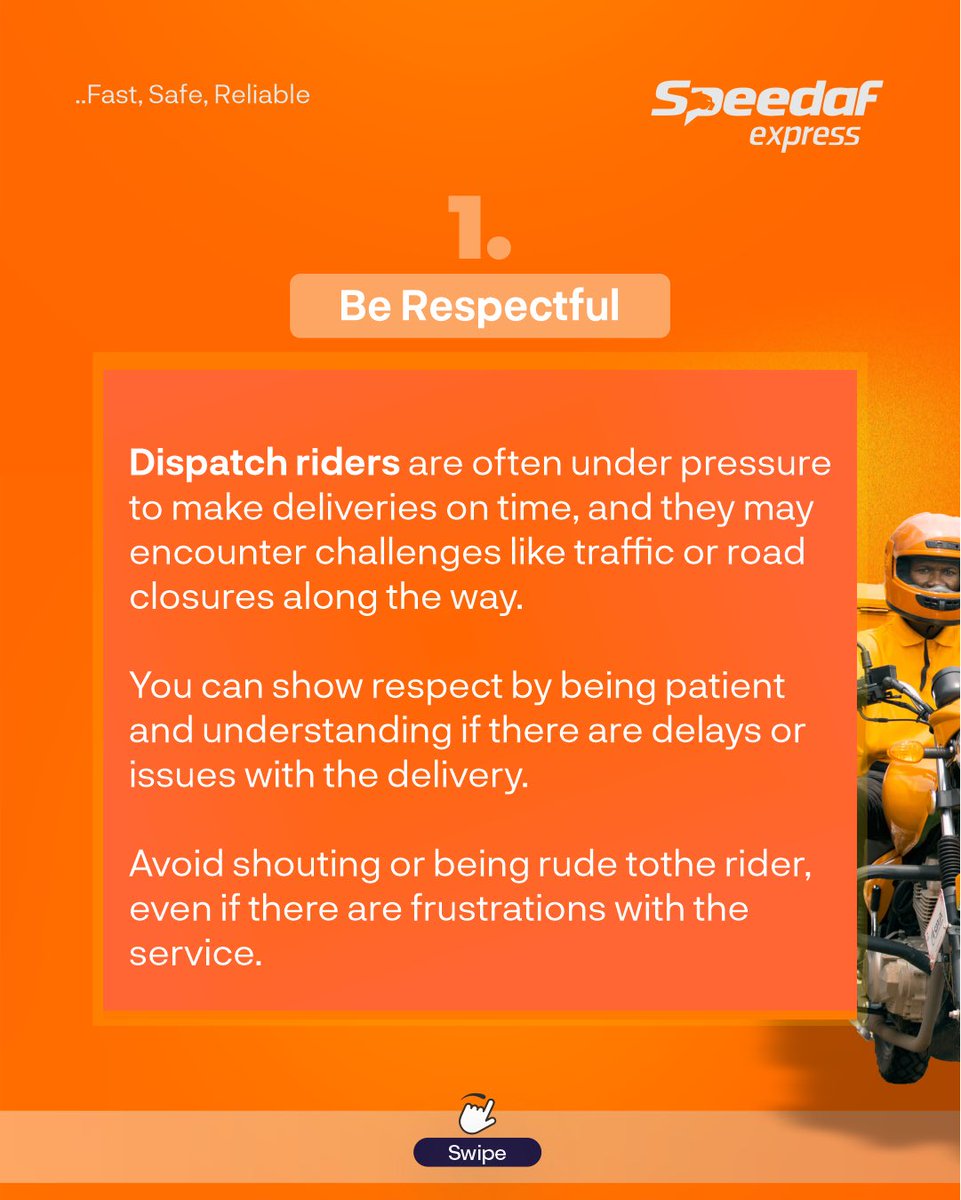 Officialspeedaf's tweet photo. At the end of the day, Dispatch Riders are humans prone to make mistakes too 🧡
#speedafexpress #speedafapp #ecommerce #emarket #warehousing #freightforwarding #logisticsolutions #nationwidedelivery #deliveryinlagos #dispatchers #deliveryguy https://t.co/wdTyAU7x47