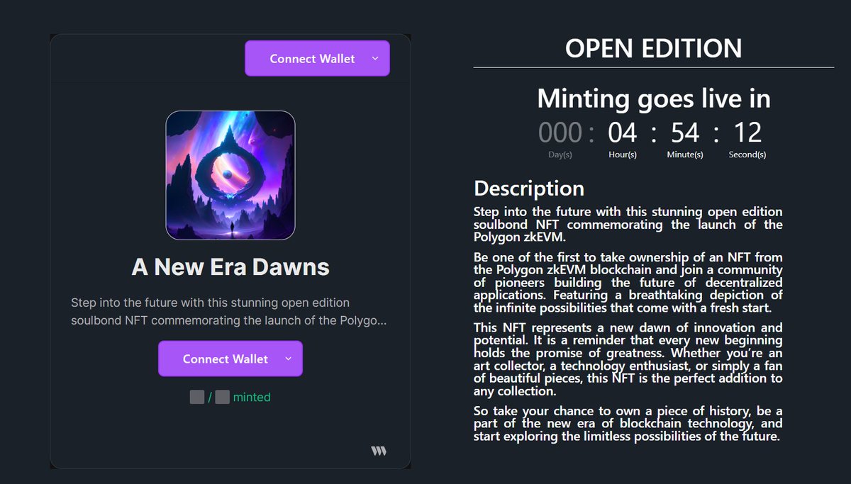 firstzkevmnft's tweet image. 🚨🚨 Just to remind  🚨🚨

@firstzkevmnft will be minting in less than 5 hours 🔥🔥

Who's ready ???

Check out the website now at - firstzkevmnft.xyz

#NFT #NFTMinting #MintingDay #zkEVM #NewNFT #NFT #nftart #NFTCollection #NFTProject #Polygon #PolygonzkEVM #NFTs #NFTdrop