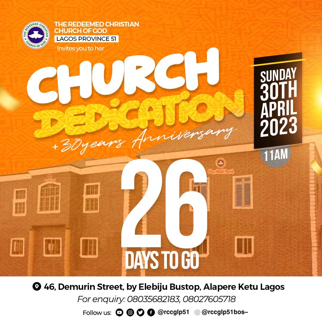 rccgregion53's tweet photo. Will you be there? April 30th,2022 @11:00am Because we will be dedicating our church building and you can’t afford to miss this!!! Listen, you need to be here!
#rccglp51 #rccgglorymodel #churchdedication
#glorymodelat30 #rccg #glorymodelchurchdedication
#rccglp51churchdedication https://t.co/NZYryJaFkN