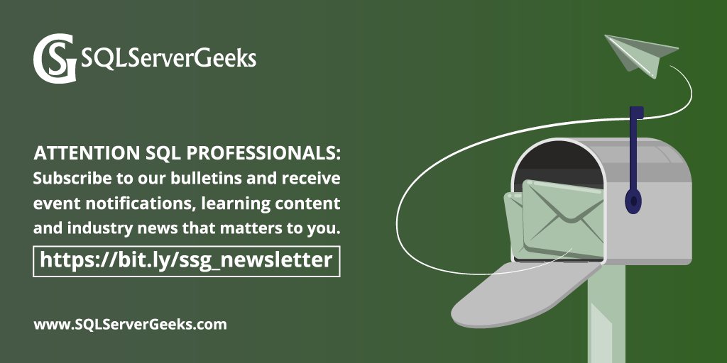 SQLServerGeeks's tweet image. #SQLServerGeeks Bulletin for 04 April, 2023
Upcoming FREE webinar SQL Server Indexing Basics on 13 April. Also checkout the new videos added to the video library and recordings of the recent events.
Learn more: sqlservergeeks.com/ssg-bulletin-a…
Subscribe: bit.ly/ssg_newsletter
RT