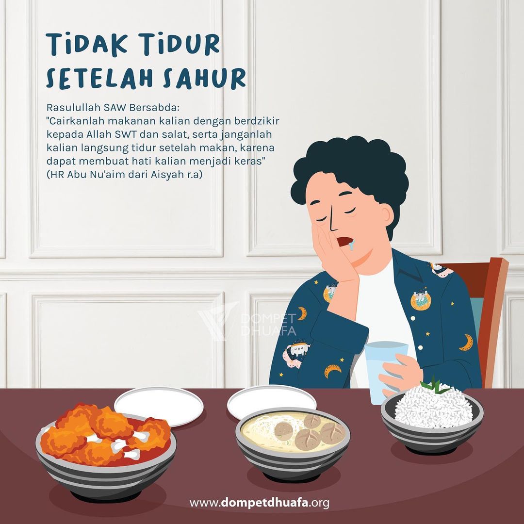 dompetdhuafaorg's tweet photo. 1. Sahabat, adakah diantara kita usai sahur langsung tidur? Rasa kantuk memang seketika menyergap begitu saja, bawaannya ingin tidur.

Berikut cara yang Rasulullah SAW ajarkan agar menghindari tidur usai sahur👇👇 https://t.co/gZzkFStF61