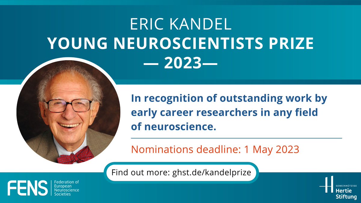 🤩 Who should receive the Eric Kandel Young Neuroscientists Prize? This #award is offered to excellent European #neuroscientists.
🧠 Prize: EUR 100,000 
🧠 The Eric Kandel Prize Lecture at #FENS2024 
👉 More info: loom.ly/VGKF2Vk

<a href="/demokratieghst/">Demokratie stärken - Hertie-Stiftung</a>
