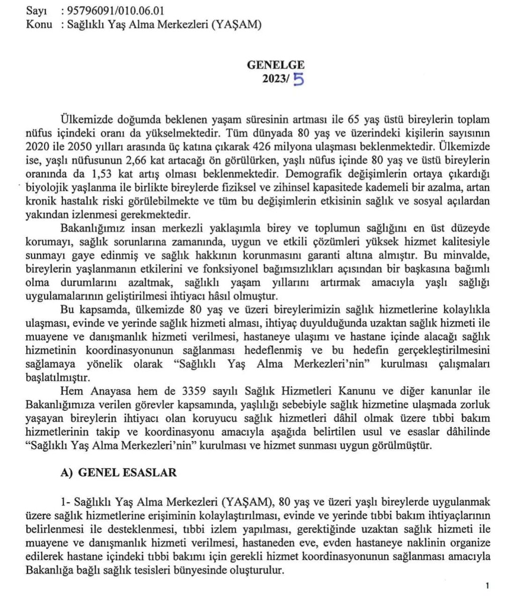 TPDBilgi's tweet photo. Değerli meslektaşlarımız,
Sağlık Bakanlığı Kamu Hastaneleri Genel Müdürlüğü tarafından 95796091/010.06.01 sayılı ve Sağlıklı Yaş Alma Merkezleri (YAŞAM) konulu 
2023/5 No'lu GENELGE yayınlanmıştır. https://t.co/rUKuecyVVV