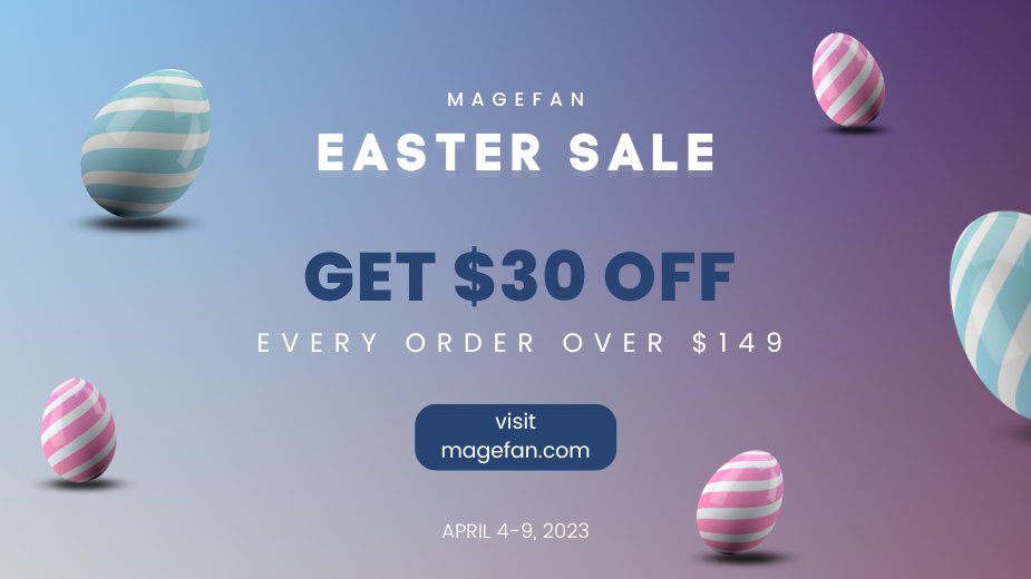 magento2fan's tweet image. Get your $30 off all Magefan extensions this Easter Week!
The offer is valid till April 9, 2023, only. Visit magefan.com
#magento2 #magentoextension #shopware #magefan
