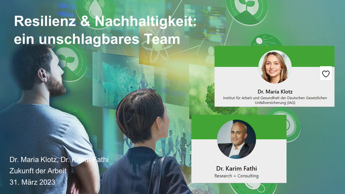 Fit für die Zukunft ? Bei der #zda2023 <a href="/dguv_iag/">IAG der DGUV</a> haben wir festgestellt, dass Dinge die für uns gut sind (z. B. Gesundheit) auch gut für die Nachhaltigkeit sind. Diese Synergien lassen sich auch auf die organisationale und gesellschaftliche Resilienz übertragen... spannend!
