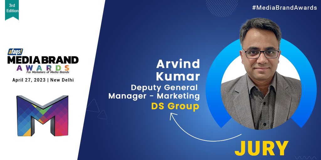 #MediaBrandAwards: We are delighted to have Arvind Kumar from <a href="/DSGroup/">Dayspring Groups</a> as our juror at Media Brand Awards 2023. 🏆
Thank you for joining us!

Know more: bit.ly/3Yds5Wk

#Print | #TV | #music | #OTT | #Awards | #media | #awards | #mediaawards | #MediaBrandAwards <a href="/afaqs/">afaqs!</a>