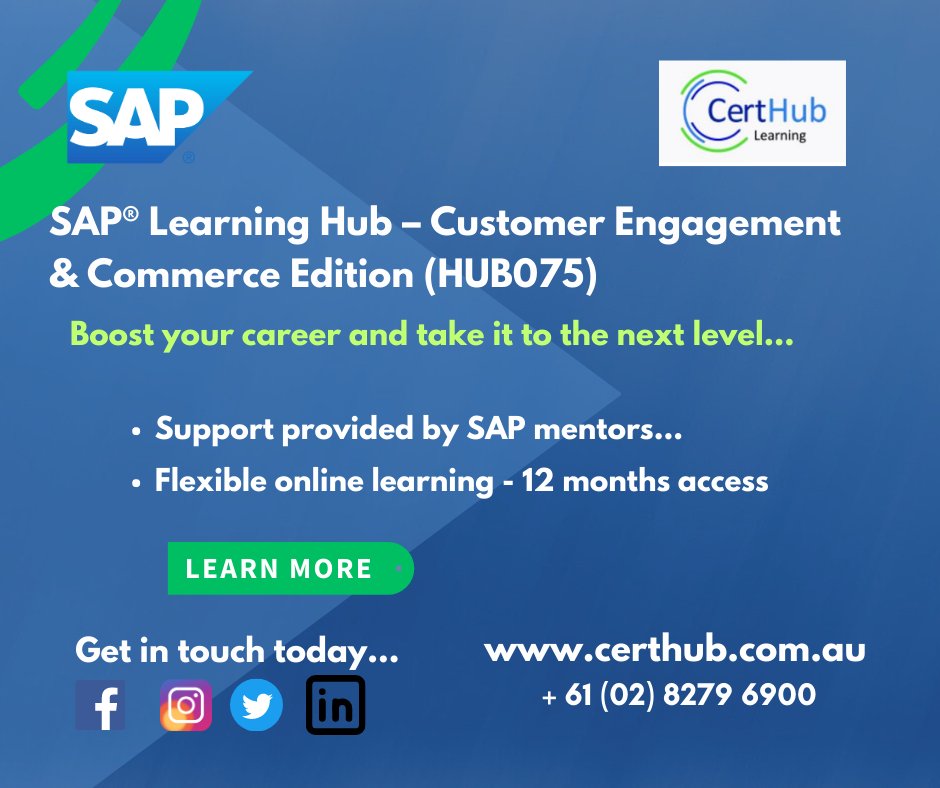 CertHub's tweet image. The SAP Learning Hub – (HUB075)🤩, is a game changer for anyone interested in improving customer experiences to grow their business! Get unlimited access to training materials, hands-on simulations, expert opinions and support,
#SAPLearningHub #certhub #SAPcertification 💻📚📈