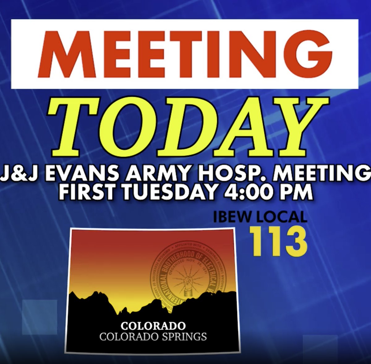 J &amp; J Army Hospital Meeting tonight. 4:00 PM