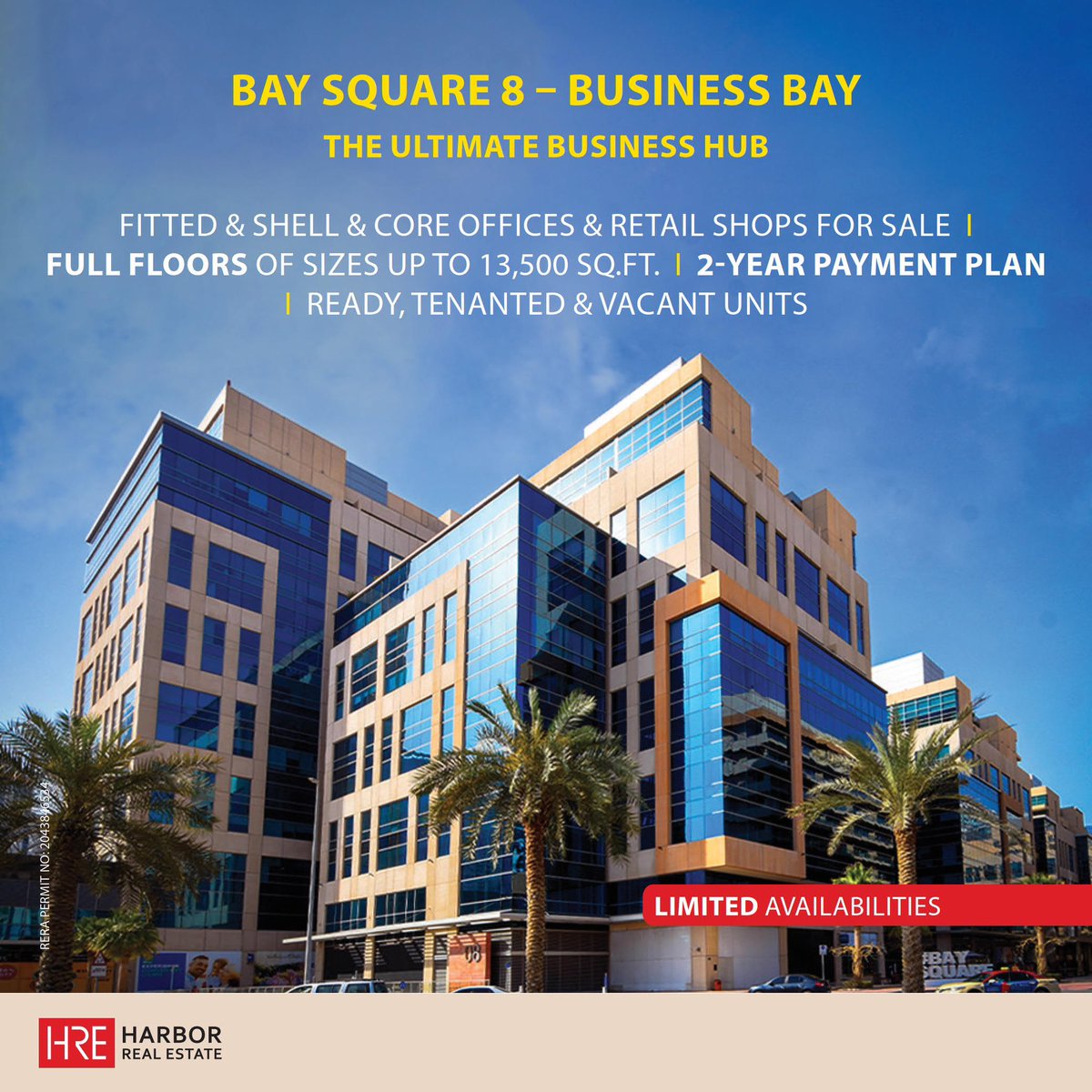 BAY SQUARE 8 - BUSINESS BAY

To capture this golden opportunity &amp; enjoy professional sales advice, contact Harbor Real Estate, the only agency to receive gold ranking 6 times in a row by Dubai Land Department.
+971 4 325 1616
+971 50 916 6543
