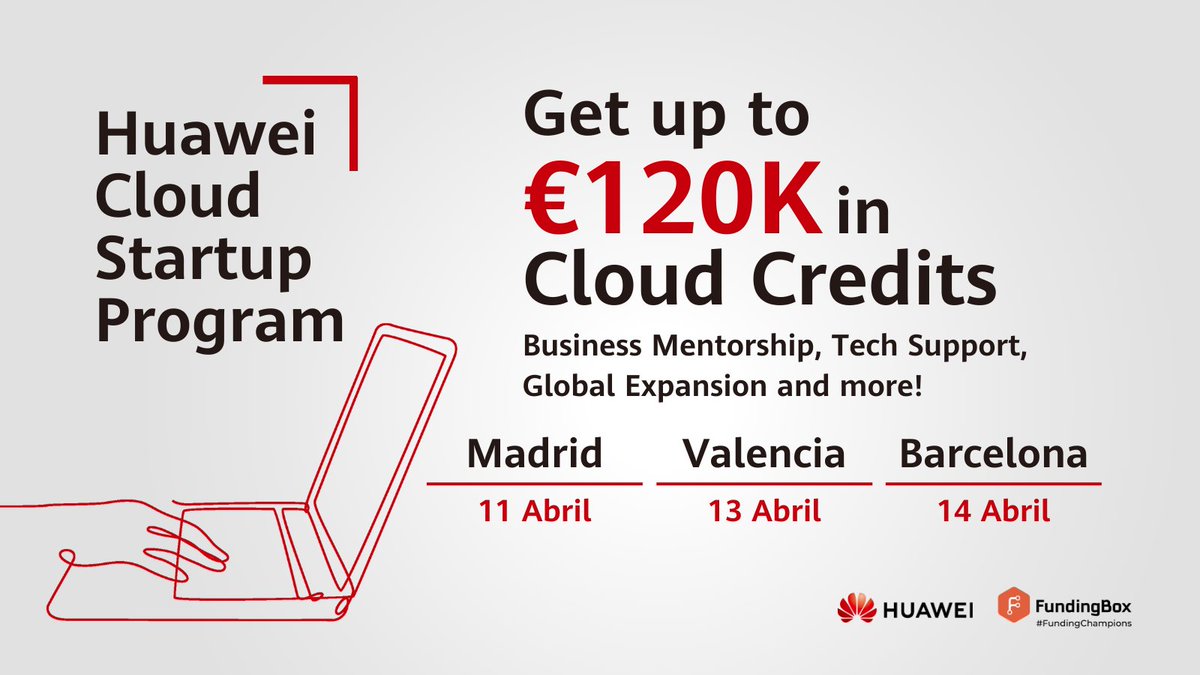 You are invited to the #HuaweiCloud Start-up presentations taking place in #Madrid, #Valencia, and #Barcelona. Learn about the program, meet the <a href="/HuaweiSpain/">Huawei España</a>  team, and discover how to increase your chances of success. Register here! linkmix.co/15824931 #GetCloud #startups