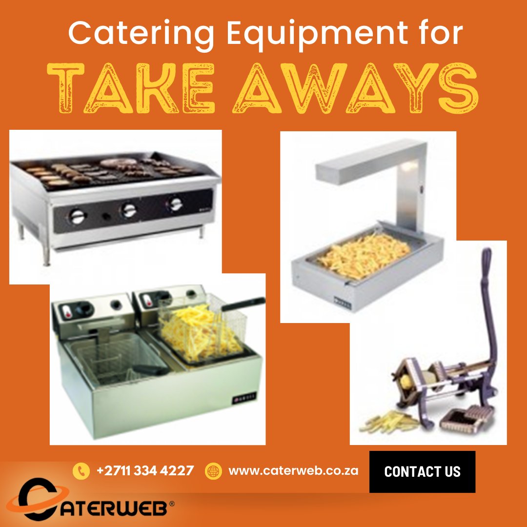 CaterWeb's tweet photo. Opening your own take-away? Check out take-away catering equipment to help get you set up and ready to cook. 

Contact us: 
T: 011 334 4227 
E: sales@caterweb.co.za

#Caterweb #cateringequipment #takeaway #startup #ownbusiness #getready #chipper #griller #barfridge https://t.co/YZlPWH8m7O