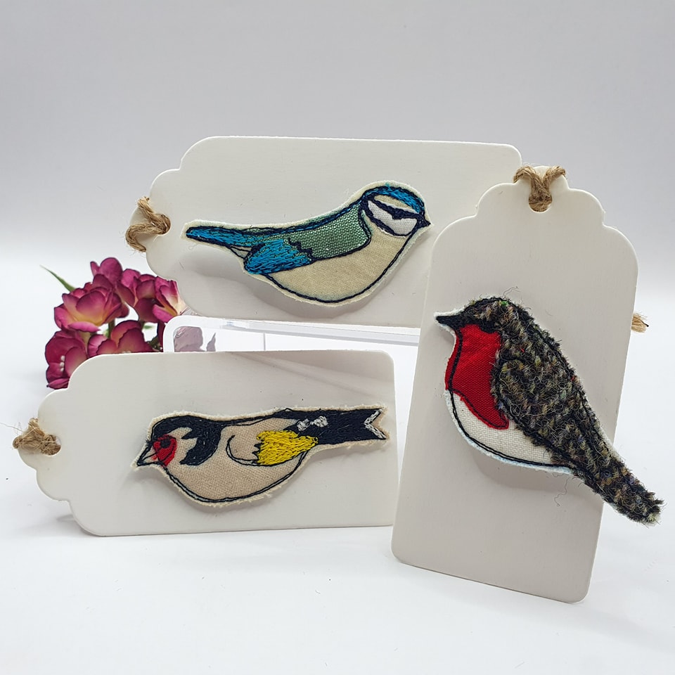 wigtongallery's tweet photo. Beautiful embroidered bird brooches by our second guest artist this month, Helen Walsh. Helen specialises in textiles and will be with us for April. https://t.co/BT6zgY4X27