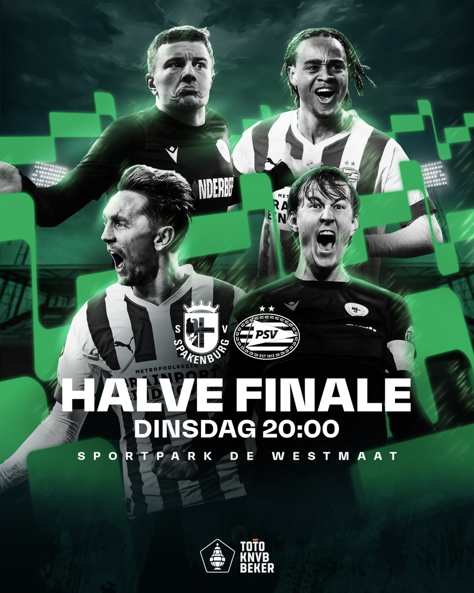 KNVB's tweet photo. 𝐒𝐄𝐌𝐈-𝐅𝐈𝐍𝐀𝐋 #𝟏 ⚔️

Vanavond weten we wie de eerste 𝙛𝙞𝙣𝙖𝙡𝙞𝙨𝙩 is. Wordt het 𝙖𝙢𝙖𝙩𝙚𝙪𝙧𝙘𝙡𝙪𝙗 @SV_Spakenburg of 𝙩𝙞𝙩𝙚𝙡𝙝𝙤𝙪𝙙𝙚𝙧 @PSV?

🕗 20:00 uur
📍 Sportpark De Westmaat
📺 ESPN

#TOTOKNVBBeker #SPAPSV https://t.co/PAsCaCx5vh