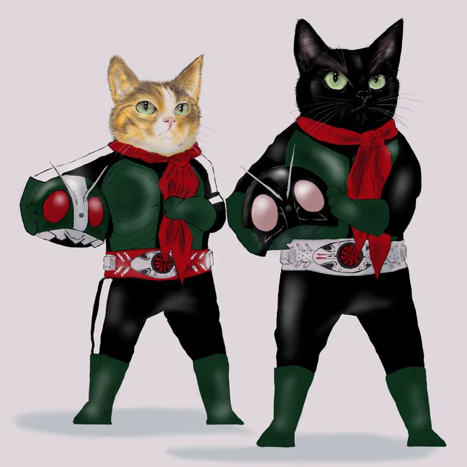 Wライダー #シン・仮面ライダー #イラスト #猫