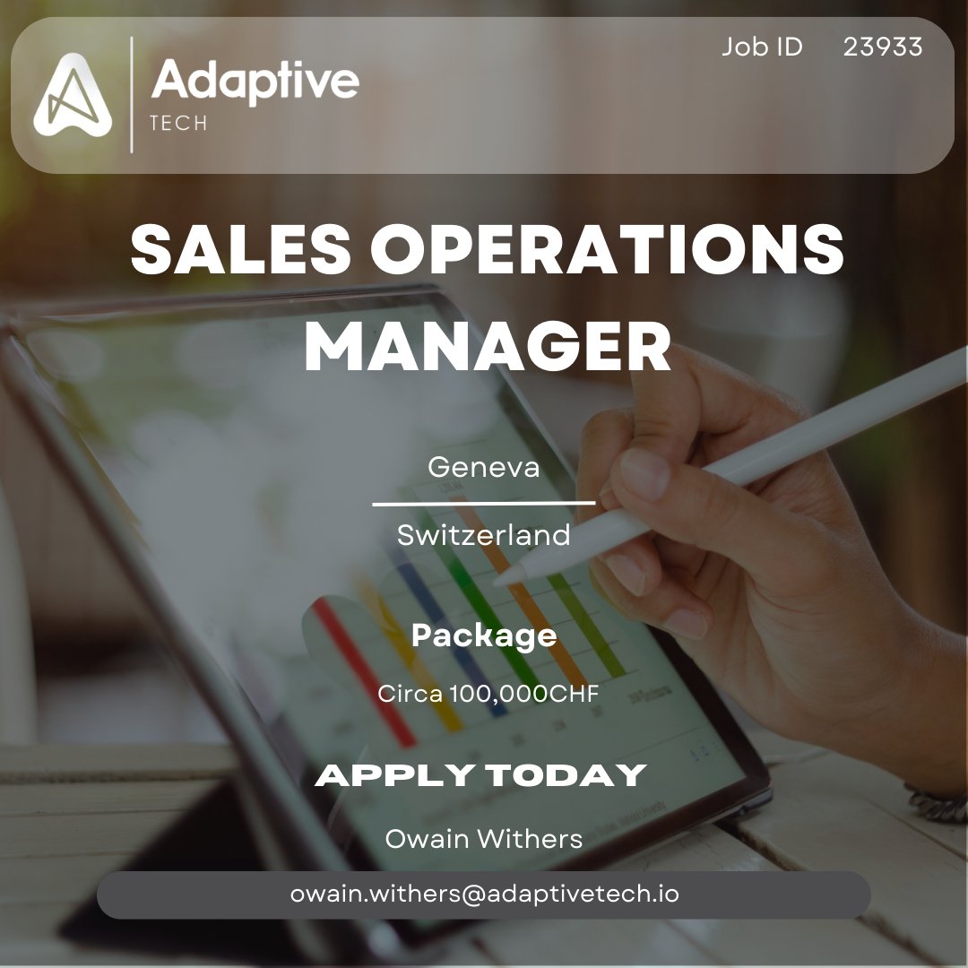 AdaptiveCareers's tweet image. #SalesOperations Manager required in Geneva, get in touch with Owain Withers to learn more!

owain.withers@adaptivetech.io

#genevajobs #adaptiveopenings #adaptivetech