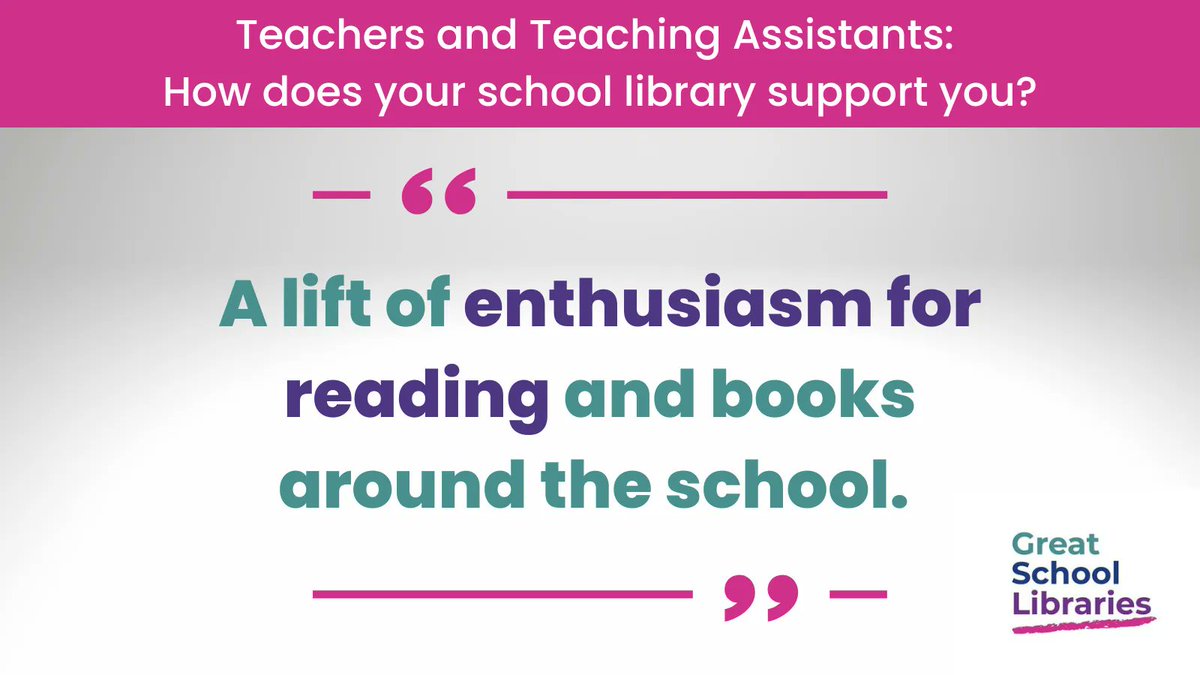 📣 Teachers and TAs! What does your #SchoolLibrary do for you?

For many, the presence of a library helps provide enthusiasm for books and reading that can be felt throughout the whole school community... 📚
#GreatSchoolLibraries 
#TuesdayThoughts