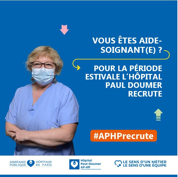 [#APHPRecrute]
 🚨Vous êtes infirmiers(ières) ou aides-soignant(e)s et à la recherche d'un emploi ?
L'hôpital Paul-Doumer AP-HP recrute pour sa filière gériatrique et pour la période estivale (remplacement de congés annuels) ! 📄Rejoignez-nous !
👉recrutement.paul-doumer@aphp.fr