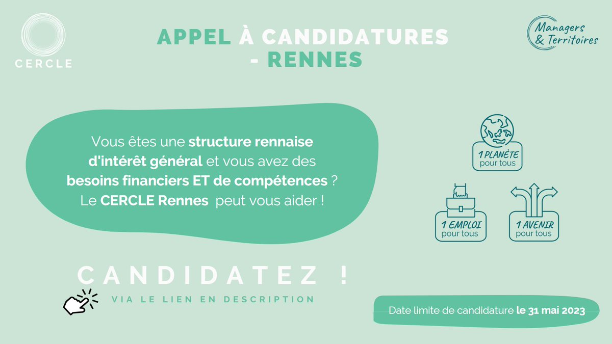 M_et_T's tweet photo. [CERCLE Rennes ] Réunion constitutive 3 mai 📆 à @leclozr 

C'est le moment pour vous, entreprises rennaises de vous mobiliser pour démarrer du #mécénat #collectif et aider des #associations de votre territoire ! 

Qu'est ce qu'un CERCLE ? ➡ https://t.co/xO0srqxveT https://t.co/KgCapHyPAn