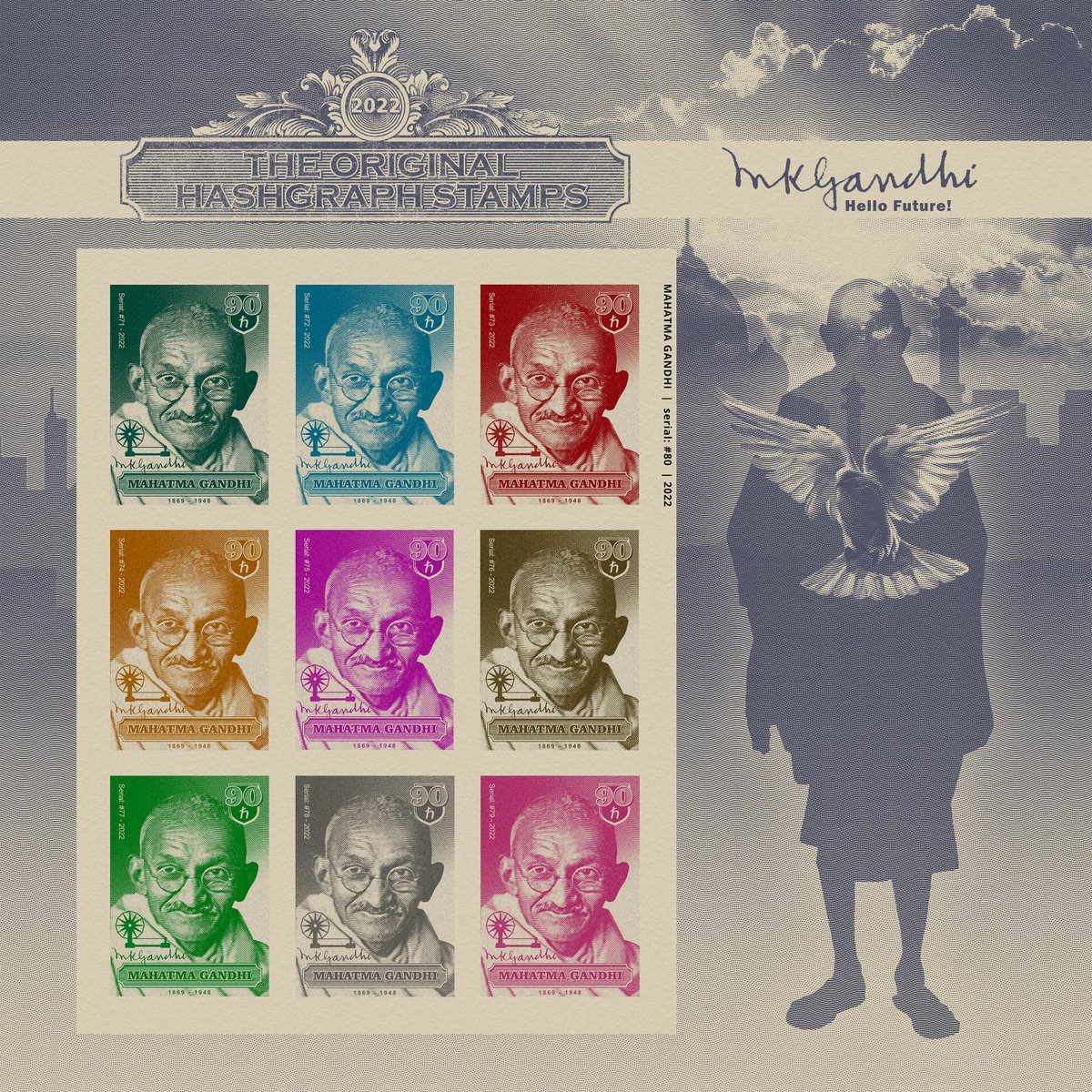 Mahatma Gandhi stamps drop TODAY @ 8:30 GMT / 3:30 EDT / 12:30 PDT (PM) on hashaxis.com/creator/Catali…… #HBARNFTs #HBARbarians #NFTCommunity #HBAR #Hedera #HederaNFT #NFTdrop #NFTs #NFTdrop