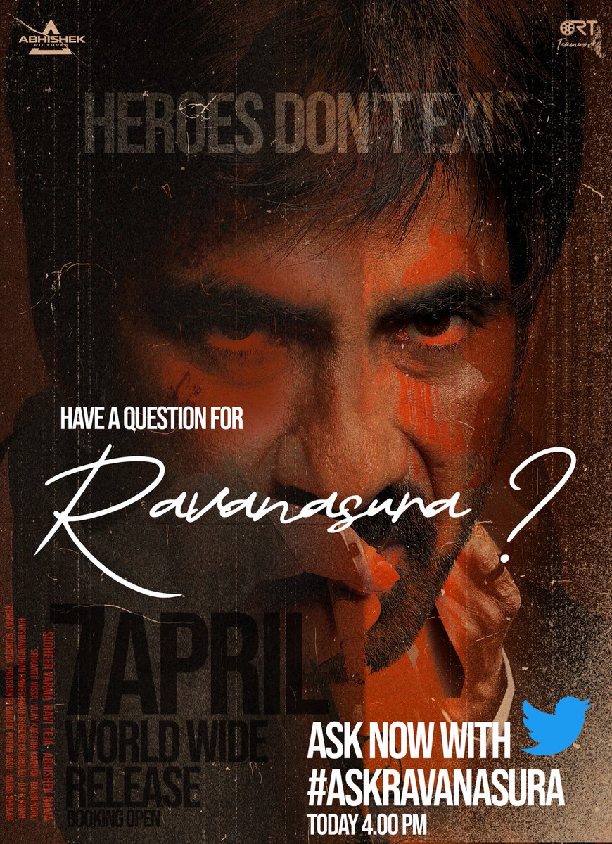 RaviTeja_offl's tweet photo. It was fun last time :)
Let's add some thrill this time!

#AskRavanasura Today at 4 PM 🤗

#Ravanasura 
#RavanasuraOnApril7 https://t.co/skmqDDvLR9
