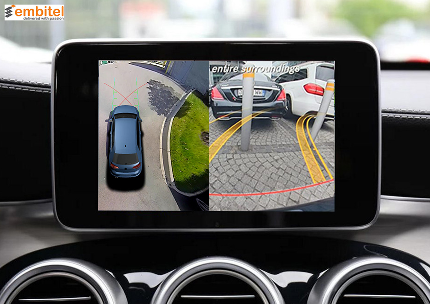 embitel's tweet image. #SurroundView car camera system is a synergy of multiple cameras, #proximitysensors, #imageprocessing software & display hardware. Through #sensorfusion the images captured by multiple cameras are merged to produce a single seamless image in real-time: embitel.com/blog/embedded-…