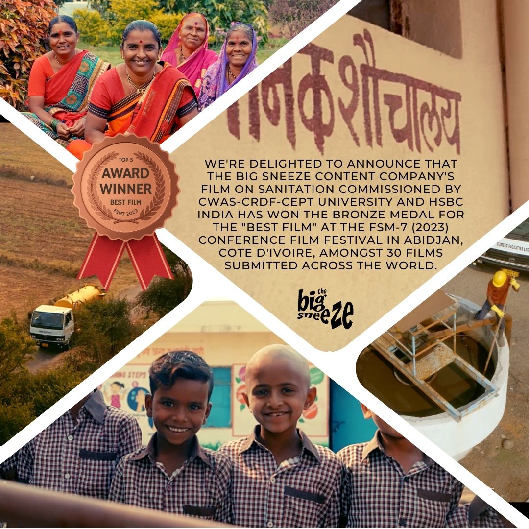 TheChiefSneeze's tweet photo. Delighted to announce that The Big Sneeze Content Company's film on sanitation (commissioned by CWAS-CRDF-CEPT University and HSBC India) has won a global award! For a shorter version of the film, click here: https://t.co/6pK5YoWcCU https://t.co/2fBZCLHduu