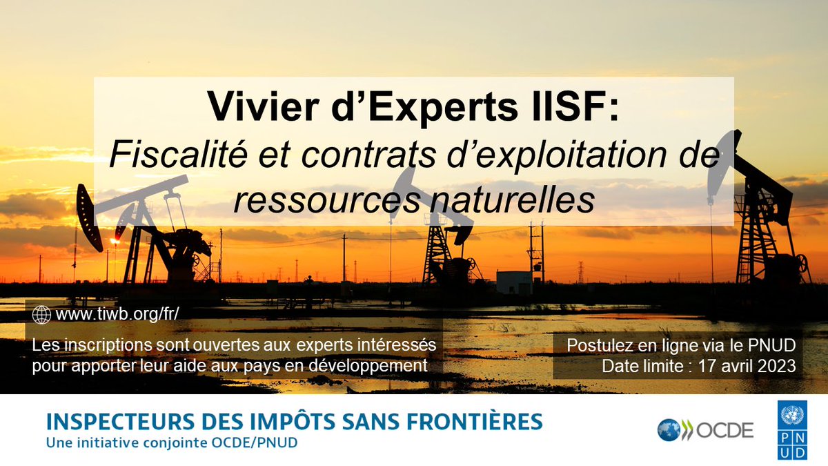 🔔#IISF recherche des experts connaissant bien la fiscalité et contrats relatifs aux ressources naturelles et souhaitant partager leur expertise avec des pays en développement.

Postulez avant le 1️⃣7️⃣ avril ➡ bit.ly/UNDP_Roster

🔗Plus d’information: bit.ly/iisf-contrats
