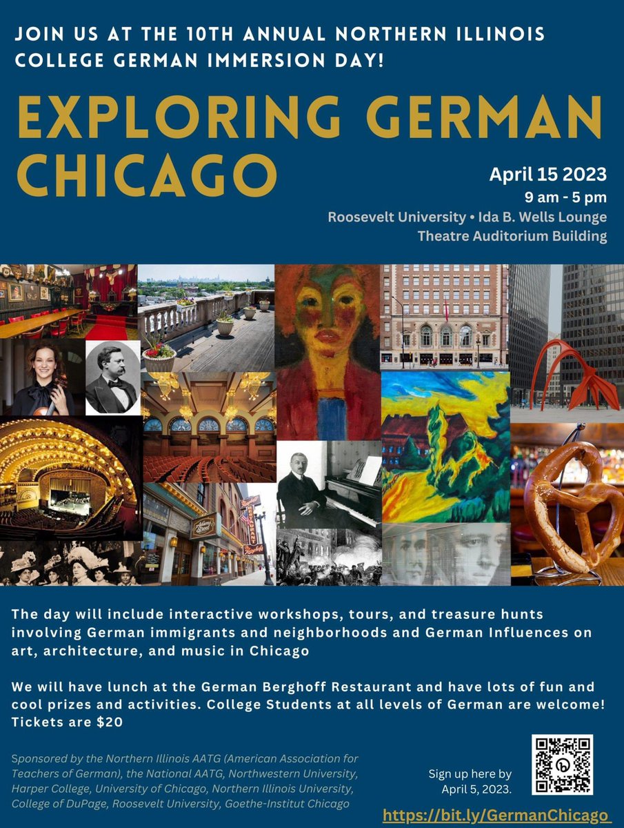 Join the <a href="/NoIlAATG/">Northern Illinois AATG</a> for their 10th annual Northern Illinois German College Immersion Day! The topic this year is EXPLORING GERMAN CHICAGO! Students can sign up here: bit.ly/GermanChicago