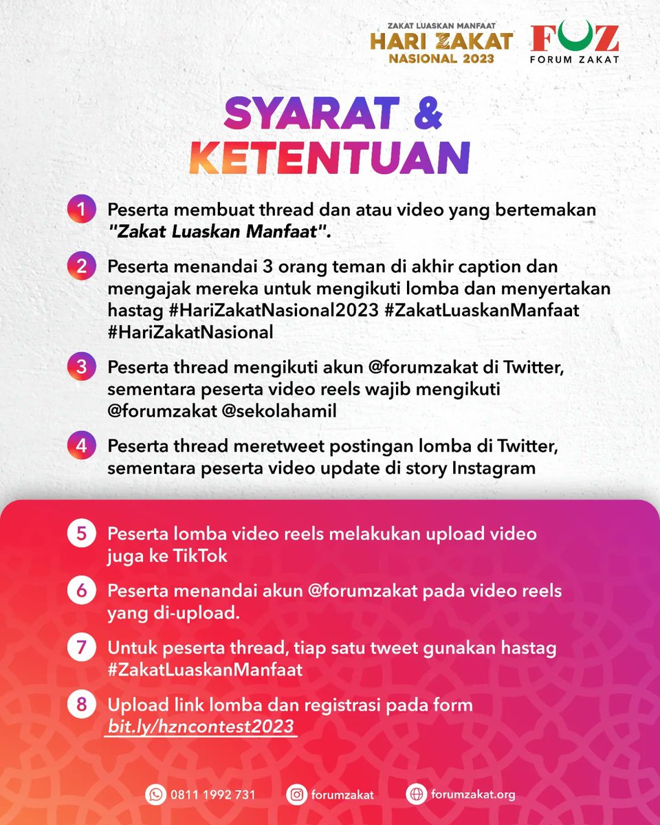 Yuk, ikuti Lomba Thread Twitter dan Video Reels dalam rangka Hari Zakat Nasional! Buat thread dan video reels kreatif kamu dengan tema "Zakat Luaskan Manfaat" dan menangkan hadiah menarik!

#HariZakatNasional2023 #ZakatLuaskanManfaat