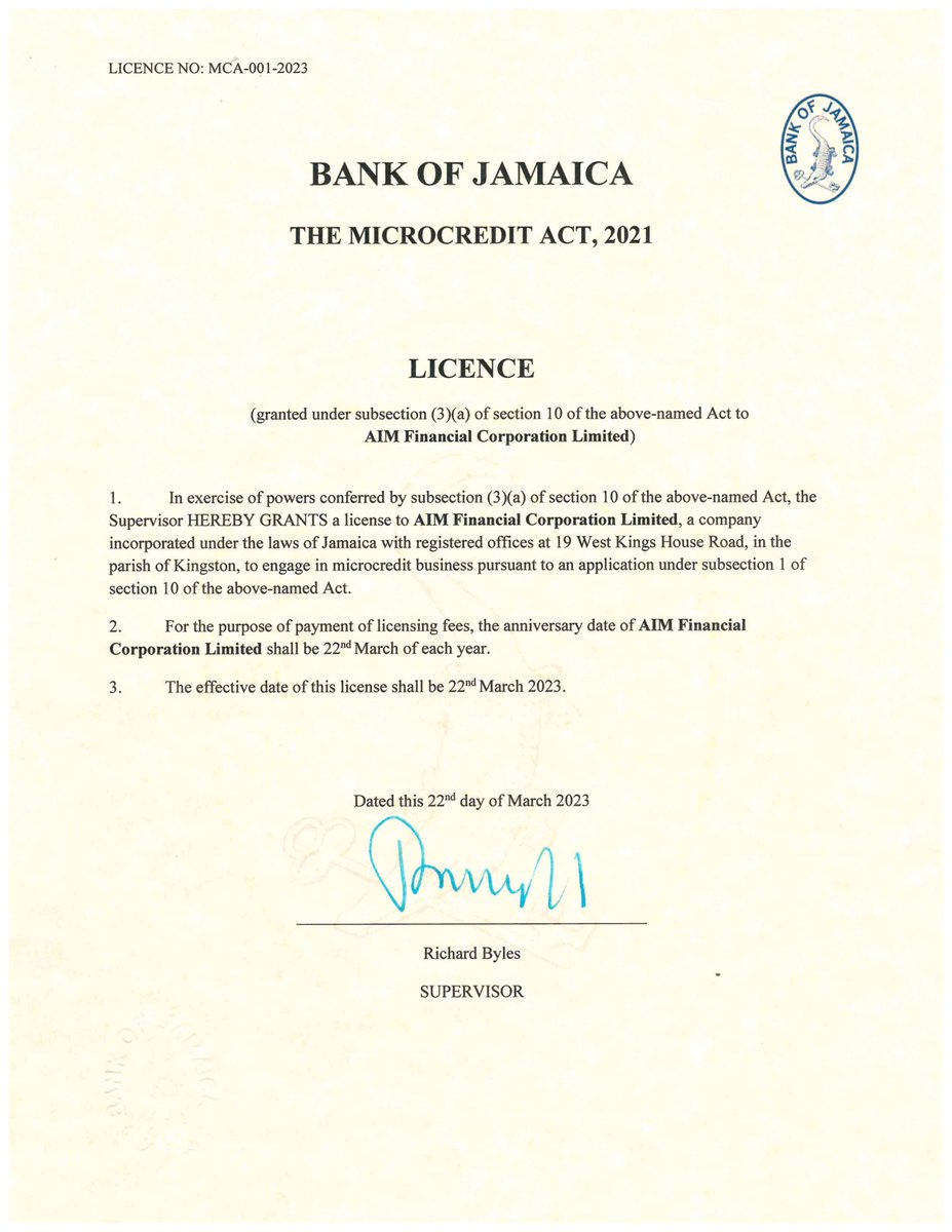 aimfinancialja's tweet photo. Take advantage of AIM's licensed microcredit services today and watch your financial goals become a reality 🌟

We are now a Licensed Microcredit Institute and we offer Personal &amp; Motor Vehicle Loans

#microcredit #AIM #finance #Jamaica #BOJ #personalloan #Motorvehicleloan https://t.co/U5Lreu1Rit