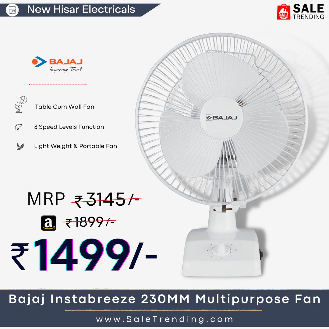 SaleTrending's tweet photo. Stay cool this summer with our Bajaj table fan at an unbeatable discounted price🔥
.
🎁Product Link :
https://t.co/7fcNRHsMxS
.
🌐Visit : https://t.co/3eDOBpgmlg for more exciting offers 🔥🔥
.
#bajaj #multipurposefan #instabreeze #fan #fans #tablefan #wallhangingfan #tablefans https://t.co/SwiE8oP0qV