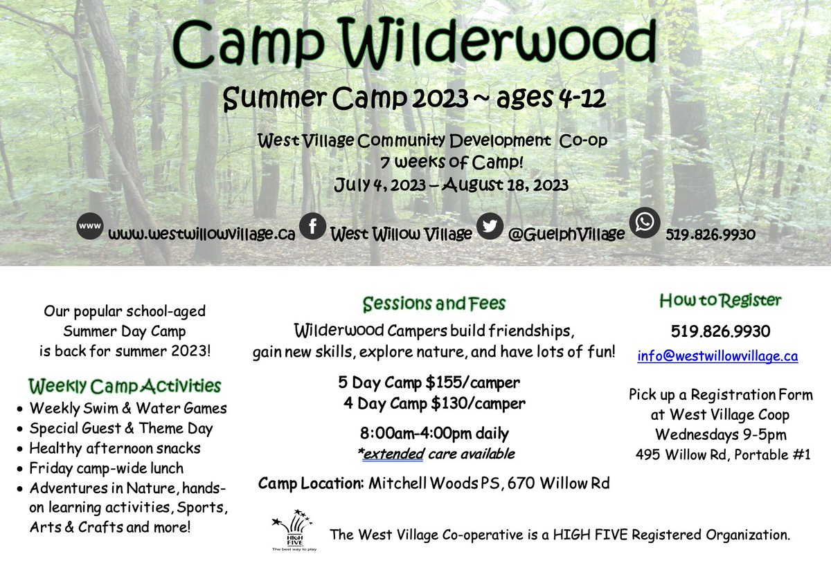 Registration for 2023 #SummerCamp Wilderwood is open info@westwillowvillage.ca or call 519 826 9930 <a href="/FalconFeat/">St. Francis</a> <a href="/stpetersaints/">St. Peter Catholic School, Guelph</a> <a href="/stjosephguelph/">St. Joseph Knights</a>
<a href="/MitchellWoodsPS/">Mitchell Woods PS</a> <a href="/TaylorEvansPS/">Taylor Evans PS</a> <a href="/GatewayDrivePS/">GatewayDrivePS</a> <a href="/paisleyroadps/">@PaisleyRoadPS</a> <a href="/WestwoodUGDSB/">Westwood PS</a> #Summer #Fun