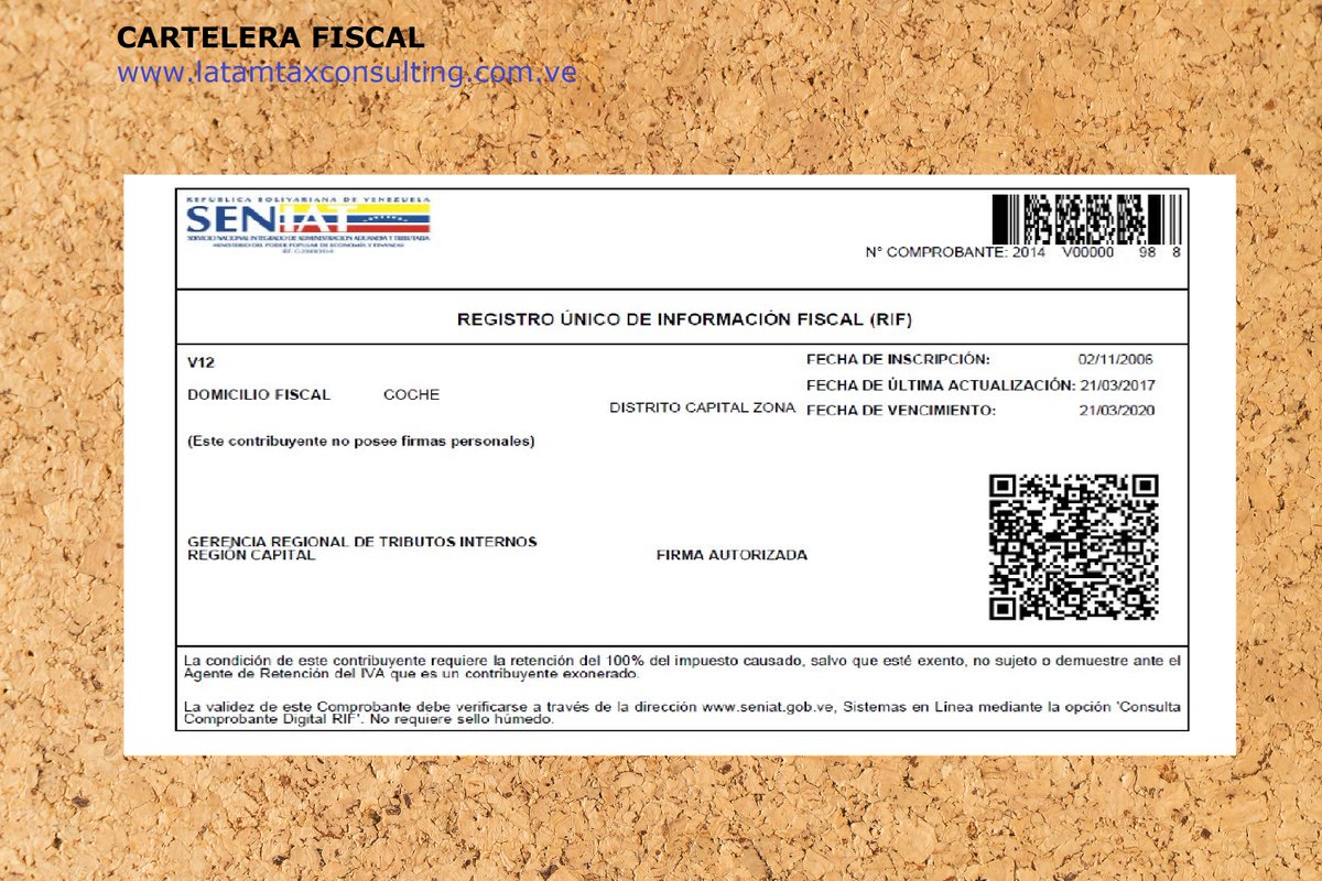 Latamtaxconsul's tweet photo. #ResponsabilidadFiscal El RIF su vigencia es de 3 años, la renovación no puede exceder de 30 días después del vencimiento; es obligatorio exhibirlo en un lugar visible de sus oficinas, sucursales o establecimientos. No exhibirlo es sancionado con 100 veces el TC de la MMV BCV https://t.co/6XZXGIBMFe