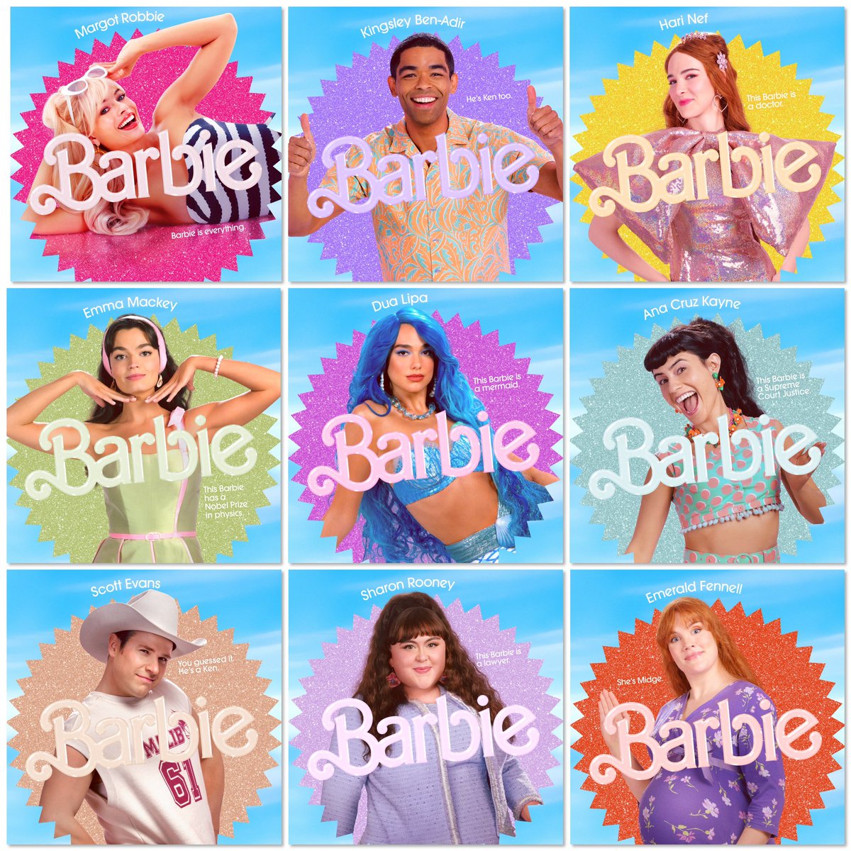 RT @effoff1988: The #barbiethemovie character posters are here. This cast is FIRE ! https://t.co/4Tu0ER5FxG