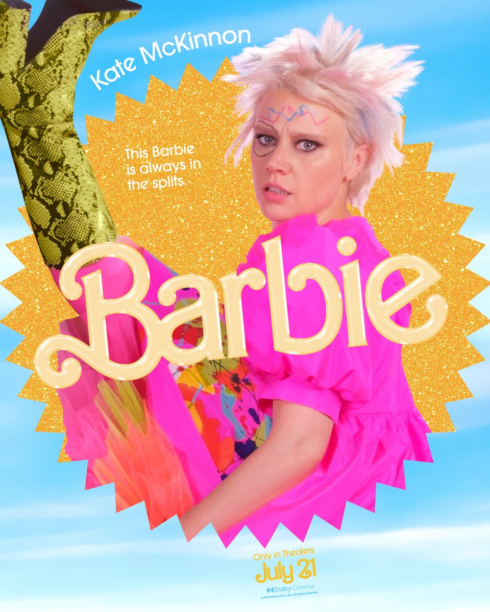 CinephileGuide's tweet photo. #Barbie character posters featuring Kate McKinnon, Ncuti Gatwa, Alexandra Shipp and Emerald Fennell https://t.co/axakzmN1tA