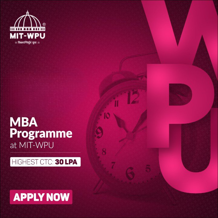 vidyavision_com's tweet photo. MIT-WPU MBA Programme Apply for the Academic Year 2023-25 Apply Now. Hurry Up!
Click here: https://t.co/lQqUMu1TxO…
#MITWPU #MITWorldPeaceUniversity #MIT #MITMBA #MITPune #Admissions https://t.co/wwwH2x6ZV6