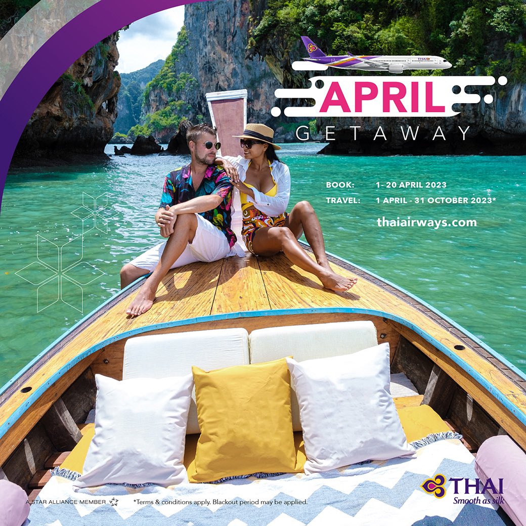 ThaiAirways's tweet photo. Escape to a tropical paradise with #ThaiAirways! Uncover this magical destination where you can explore the stunning scenery and rich culture.
Book your #APRILGetaway Now - 20 APR 23 👉🏻 https://t.co/57Ria0EvdU
Travel Now - 31 OCT 23
*Terms &conditions apply
#iFlyTHAI https://t.co/pAO84BX7oo
