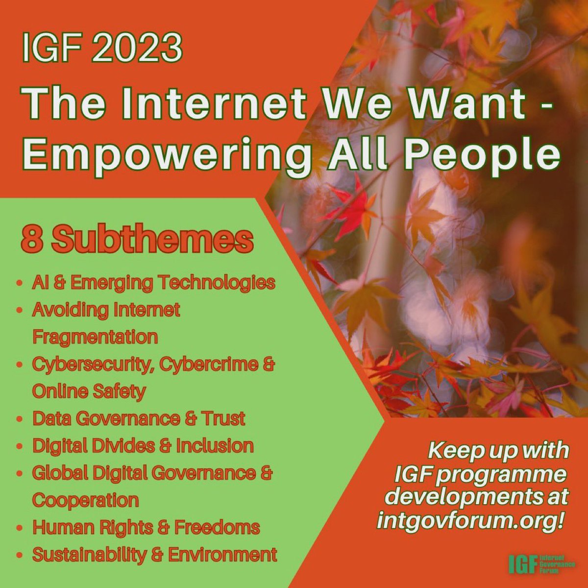 Lucien Castex (@luciencastex) on Twitter photo L’appel à sessions du prochain FGI monde <a href="/intgovforum/">IGF - Internet Governance Forum</a>, qui se tiendra à Kyoto du 8 au 12 octobre 2023, est ouvert jusqu’au 19 mai #IGF2023
✅Pour proposer une session 👉 intgovforum.org/en/content/igf… #InternetWeWant
8 sous-thématiques alignées avec le Pacte numérique mondial #NetGov L’appel à sessions du prochain FGI monde <a href="/intgovforum/">IGF - Internet Governance Forum</a>, qui se tiendra à Kyoto du 8 au 12 octobre 2023, est ouvert jusqu’au 19 mai #IGF2023
✅Pour proposer une session 👉 intgovforum.org/en/content/igf… #InternetWeWant
8 sous-thématiques alignées avec le Pacte numérique mondial #NetGov