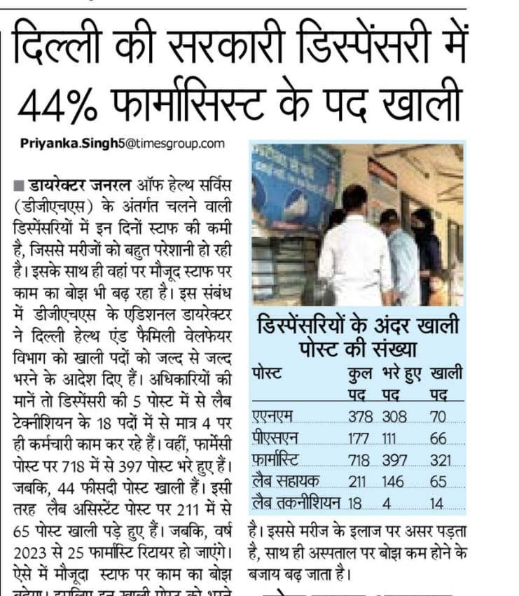 कैसे होगा काम 
काम दुगना 
करने वाले हाथ आधे
रिक्तियां बढ़ती जा रही है नियुक्तियां नहीं हो रही माननीय स्वास्थ्य मंत्री जी <a href="/Saurabh_MLAgk/">Saurabh Bharadwaj</a> निवेदन है 
कृपया जल्द ही स्थाई नियुक्तियां कराएं
 जनता बहुत परेशान है
सबसे बड़ी लाइन फार्मेसी पर होती है 
अगर दवाई नहीं मिली तो - कुछ नहीं मिला